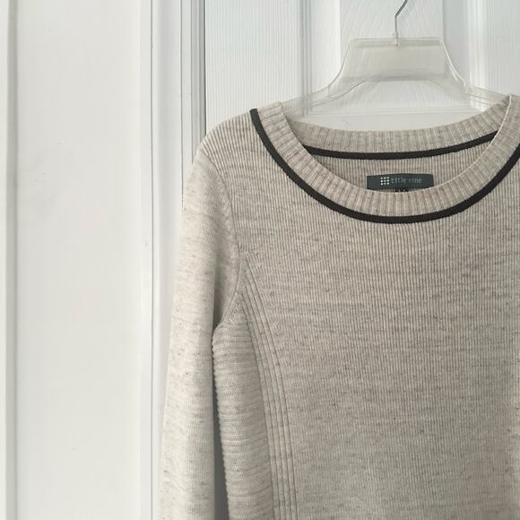 Title Nine Beige Wool Blend Contrast Trim Long Tunic Sweater Dress Medium - Picture 3 of 11